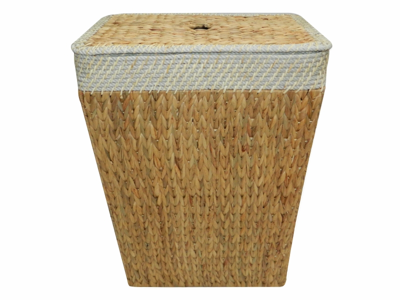 Rectangular water hyacinth hamper with rope rim